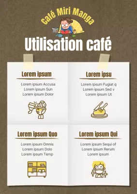 Comment utiliser ce mignon café manga illustré en brun et jaune ?