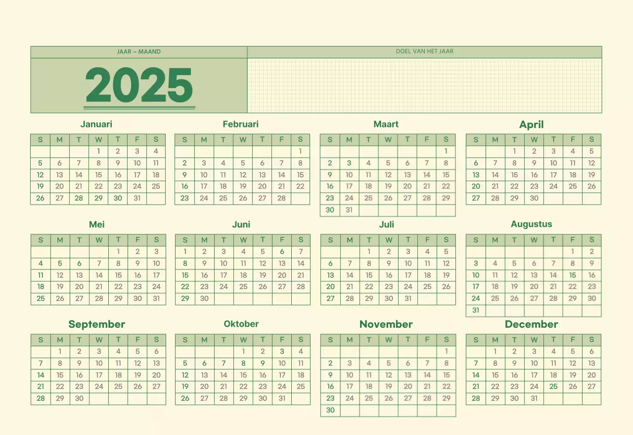 SAT D-day notitieblok concept wandkalender in groen en lichtgeel