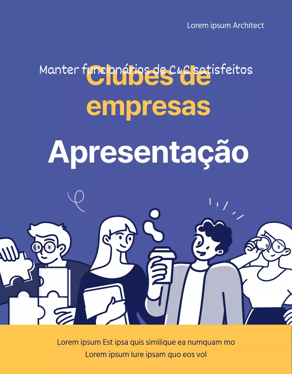 Ilustração de um clube de co-working roxo e amarelo