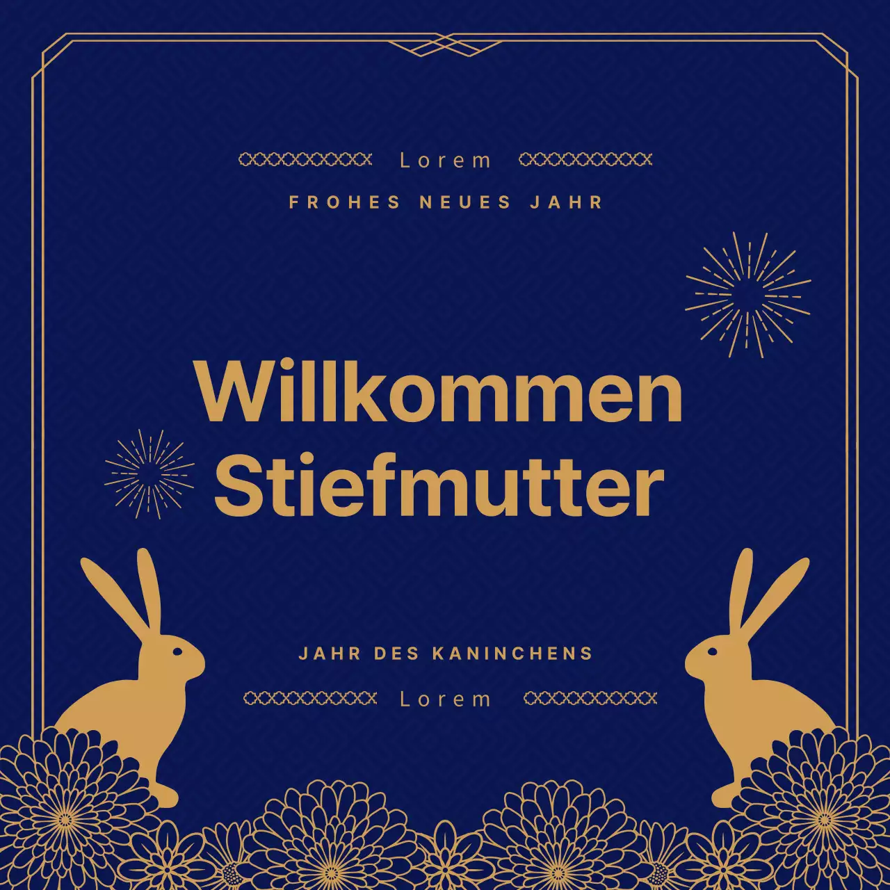 Neujahr des Jahres Kaninchen in Marineblau und Gold