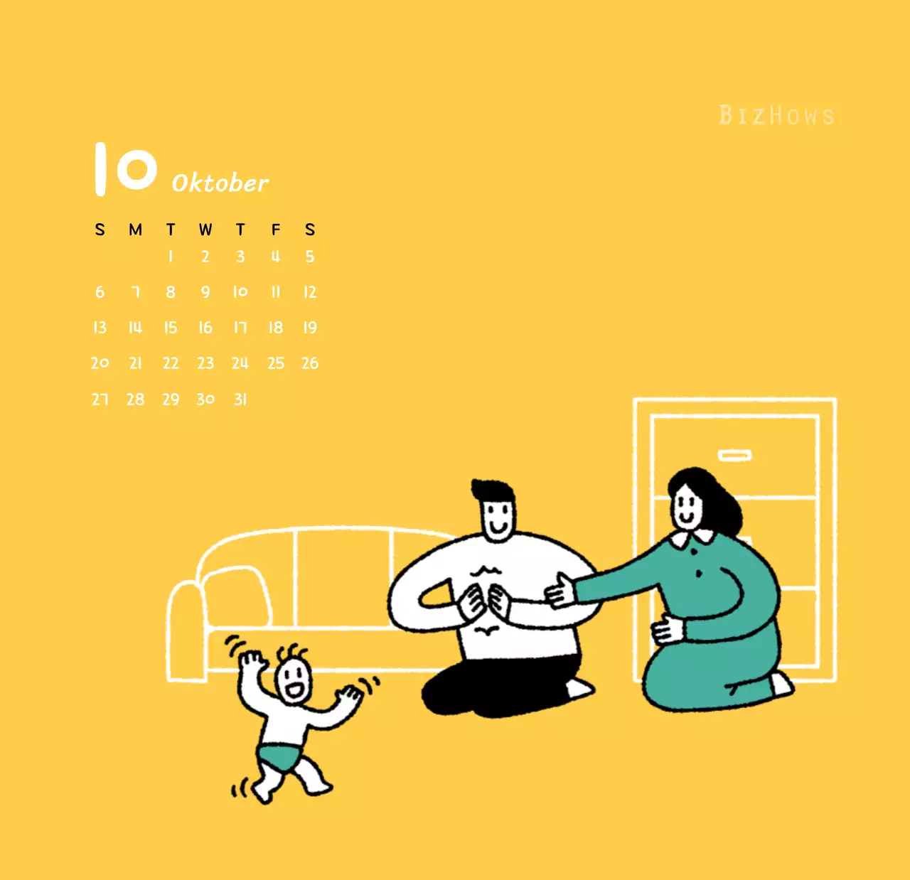 Neujahrskalender mit niedlichen Illustrationen