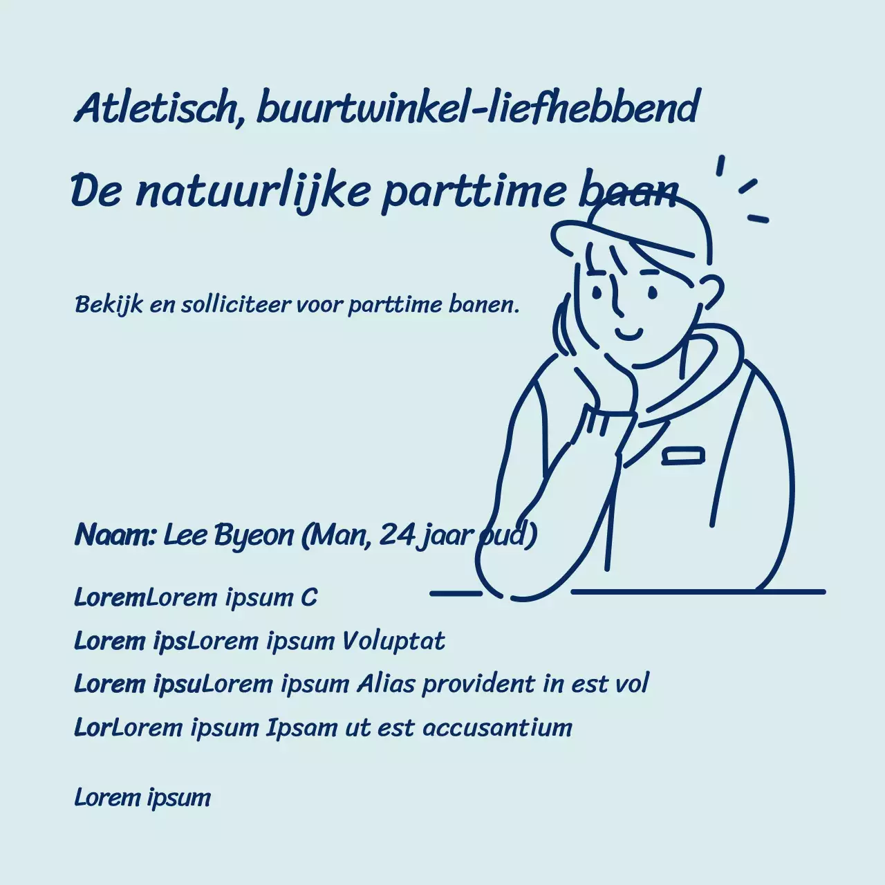 Lichtblauwe eenvoudige illustratie man parttime baan cv sociale media vierkant