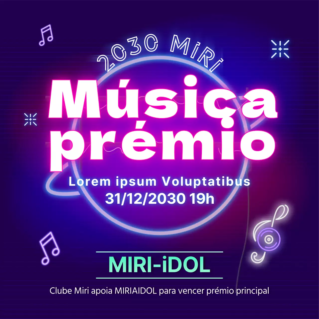 O conteúdo azul e iluminado a néon do Music Award