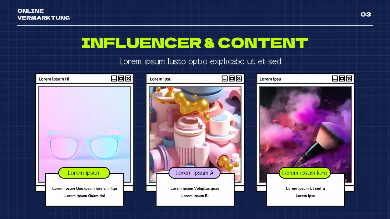 Ein Retro-Thema für soziale Medien in Marineblau und Neonfarben