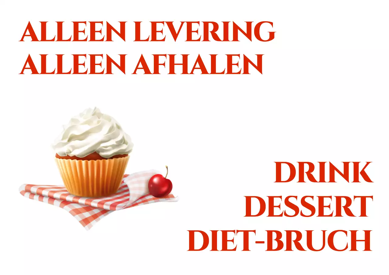 Ontwerp een café met café-gerelateerde tekst en openingstijden in rood