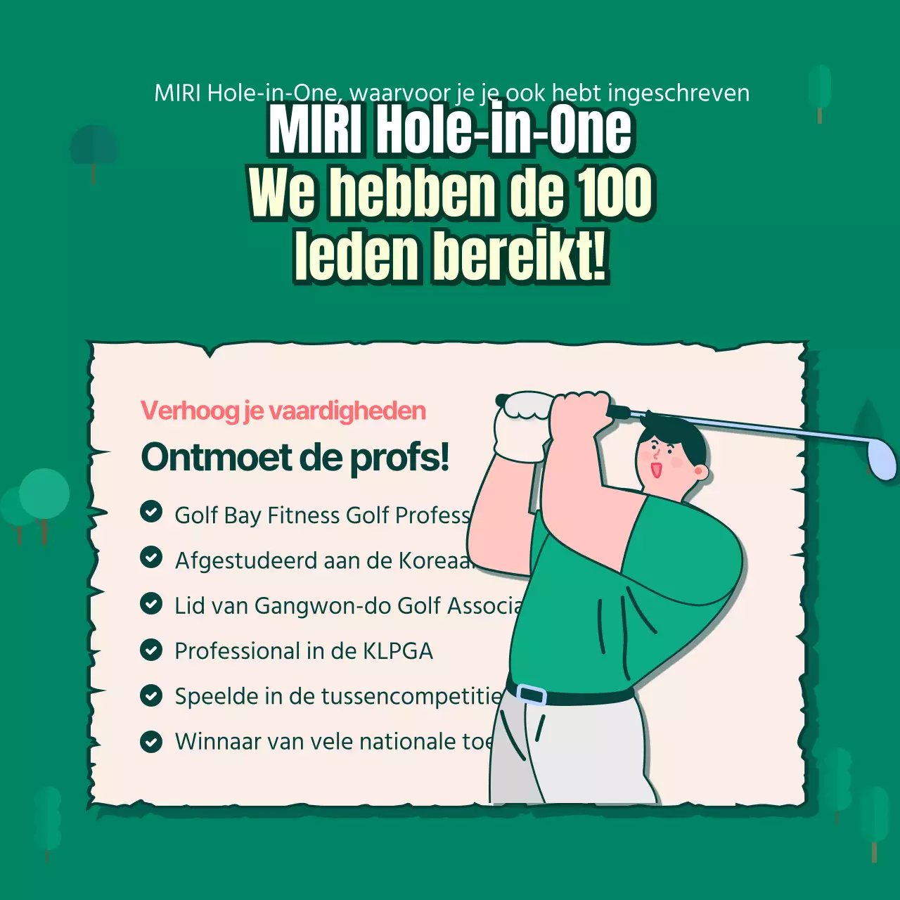 Bedrijfsgolfclub met groene achtergrond CardNews