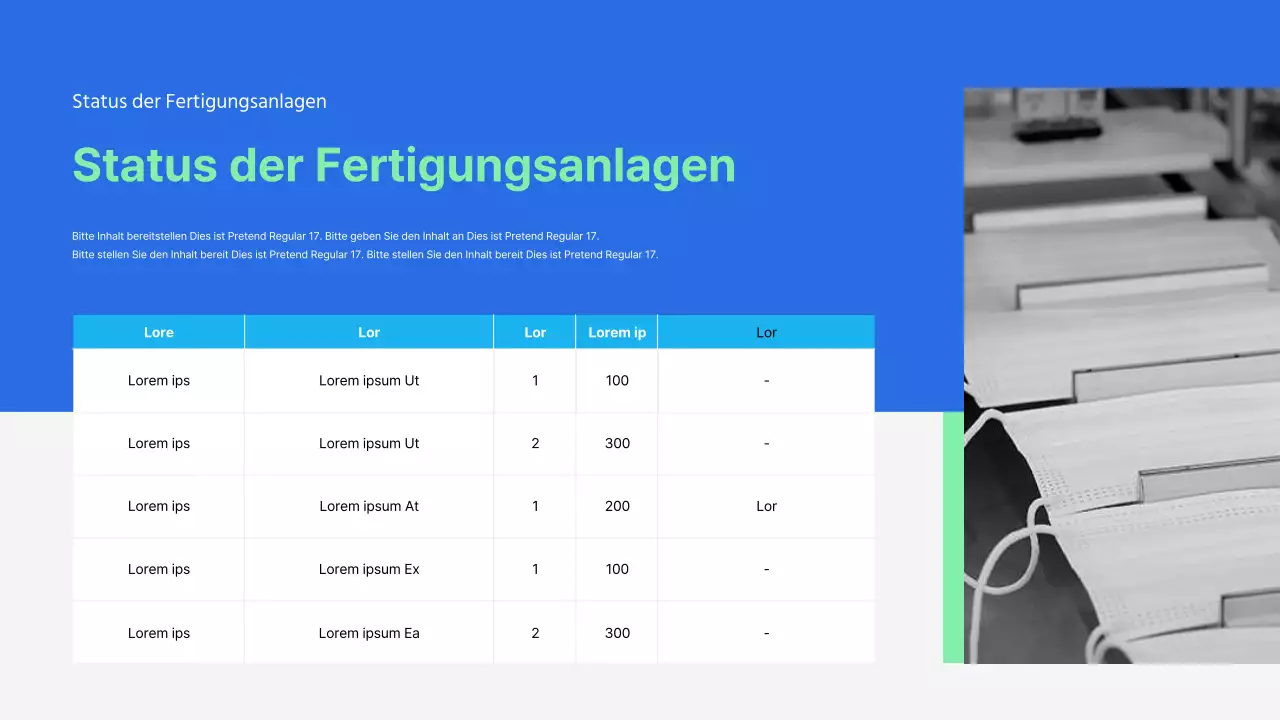 Blaue mintfarbene Präsentation eines Angebots für ausgelagerte Produktionsdienstleistungen