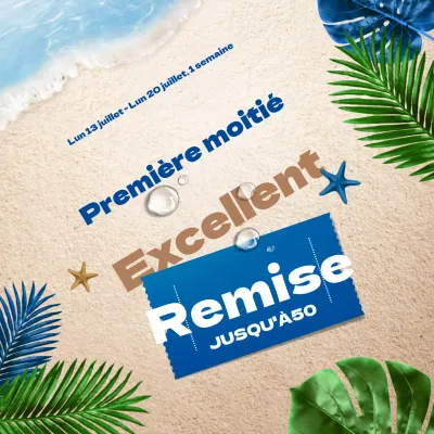 Bleu Beige Concept de coupon propre et tropical sur la plage Promotion de fin d'année du premier semestre