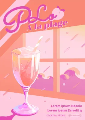 Promouvoir les cocktails à base de pêche avec une touche rose et orange de city-pop