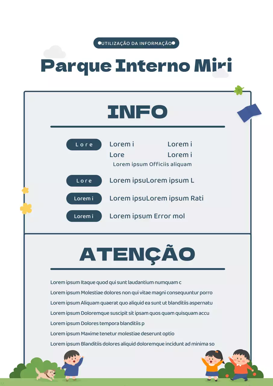 Ilustração gira em azul marinho e verde Informações sobre parques infantis interiores