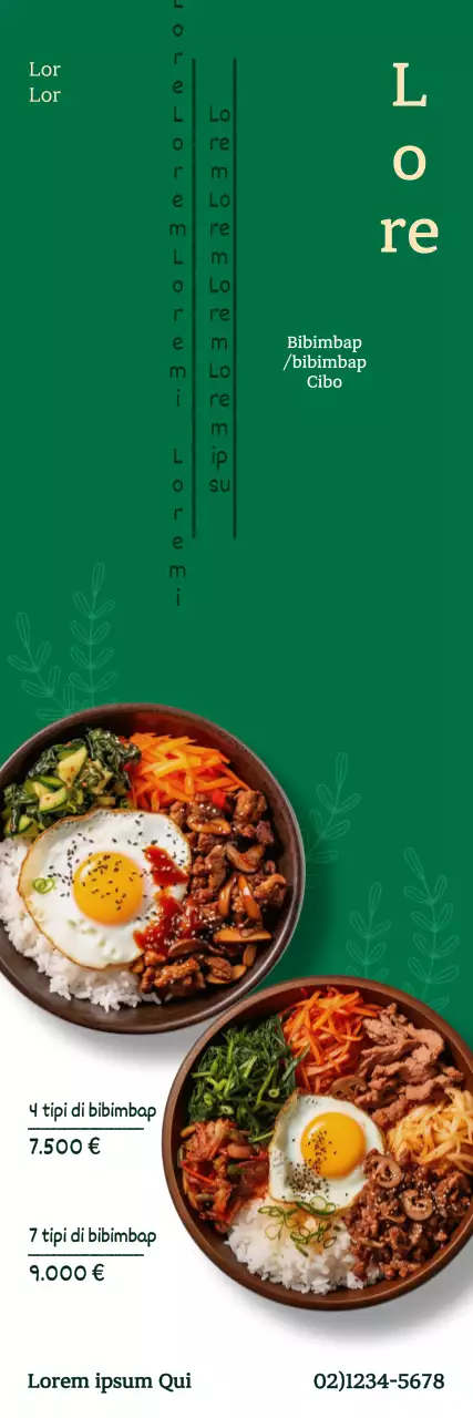 Promozione con 2 set di bibimbap su sfondo verde e bianco