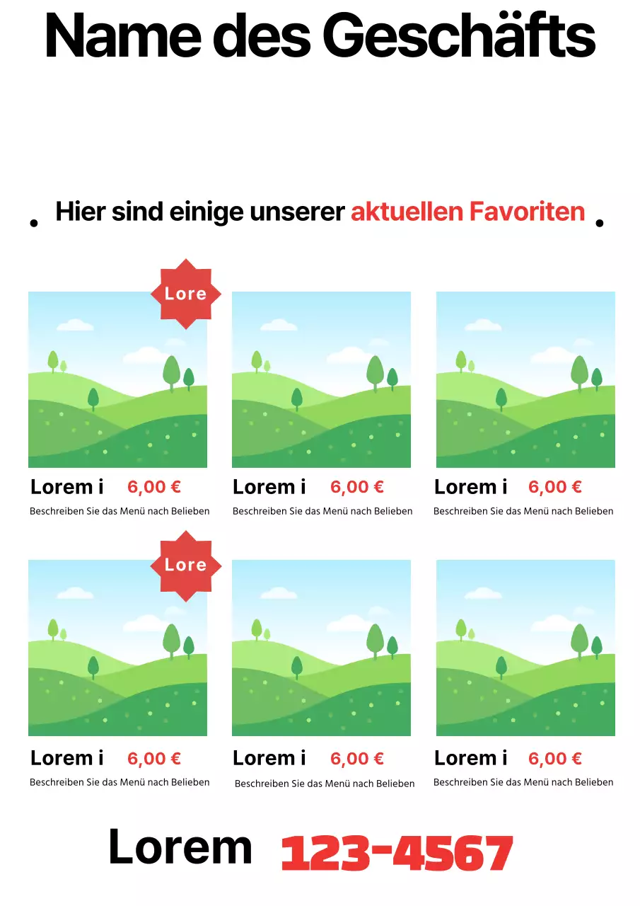 Name des Ladens, Menütafel_01