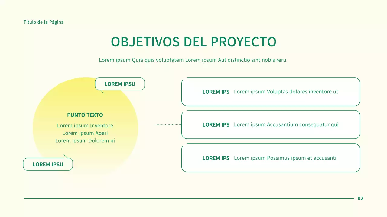 Presentación sencilla de un proyecto empresarial con puntos circulares verdes