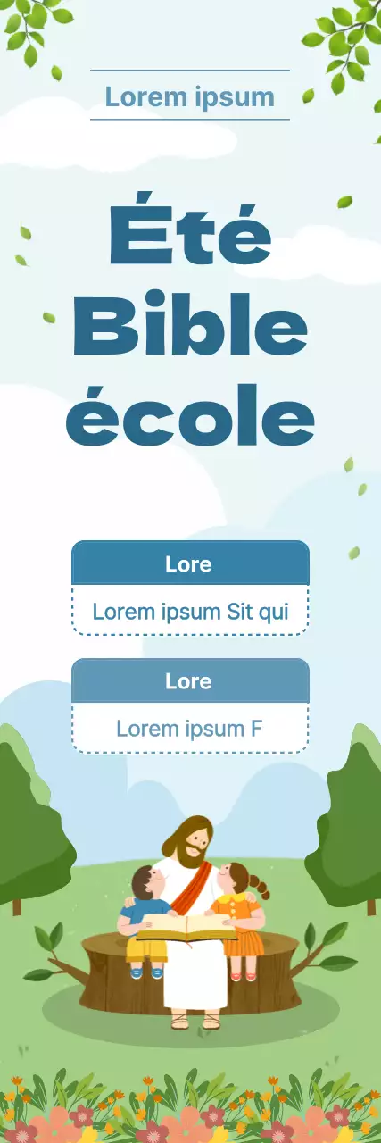 Présentation d'une mignonne école biblique d'été de l'église, bleu clair et verte