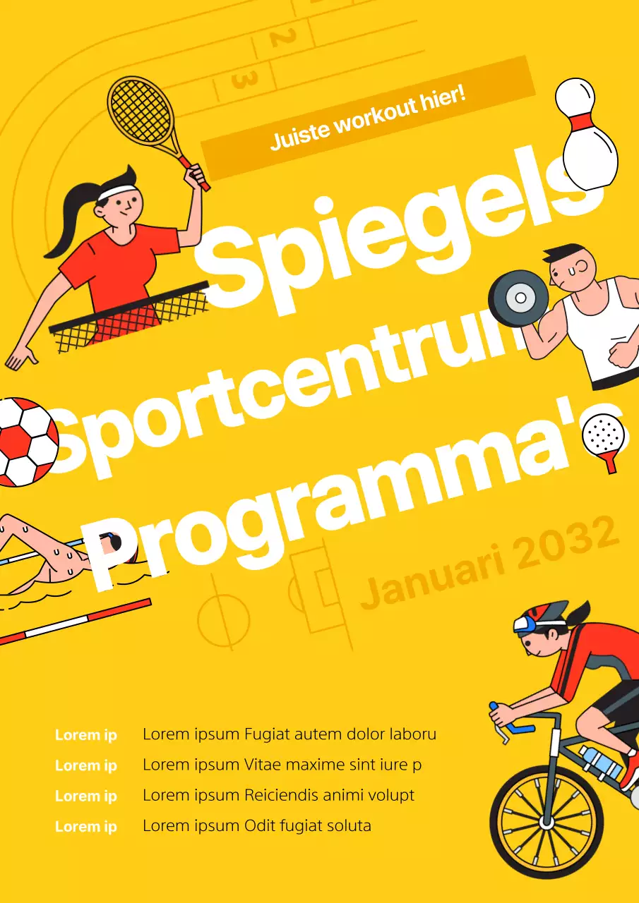 Geel Rood Wit Eenvoudig Karakter Illustratie Diagonaal Concept Sportschool Informatie Thema