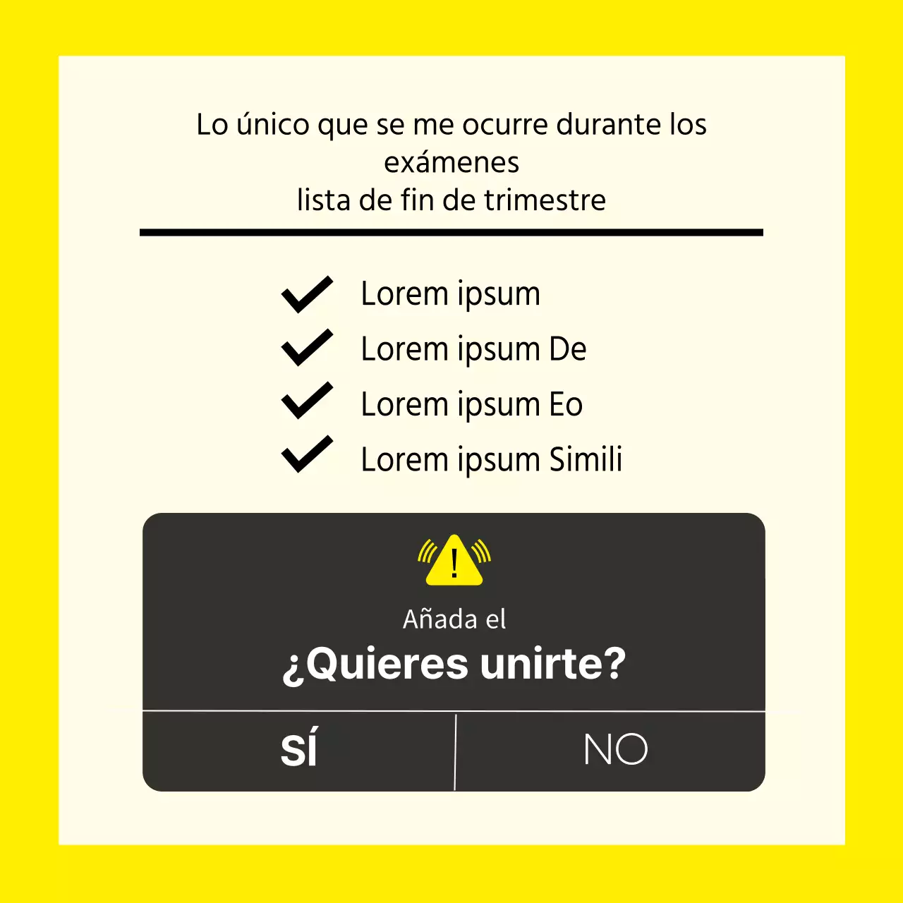 Un sencillo post amarillo y negro sobre la lista de cosas que hacer antes de acabar el examen