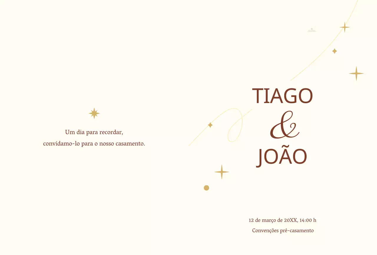 Um convite de casamento de conceito sentimental com uma estrela amarela pálida e uma ilustração de linhas