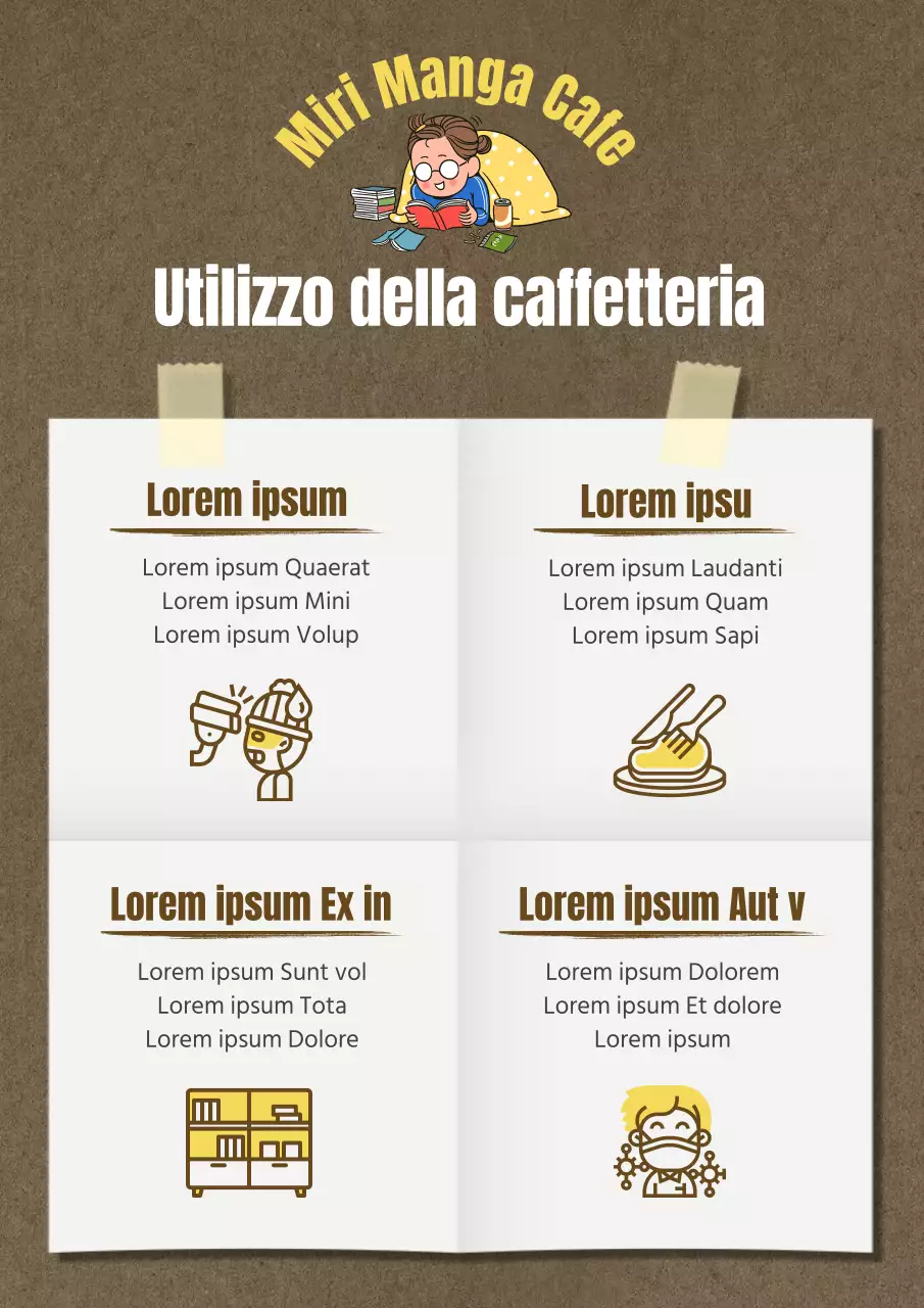 Come utilizzare questo simpatico caffè manga illustrato in marrone e giallo