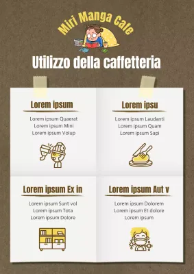 Come utilizzare questo simpatico caffè manga illustrato in marrone e giallo