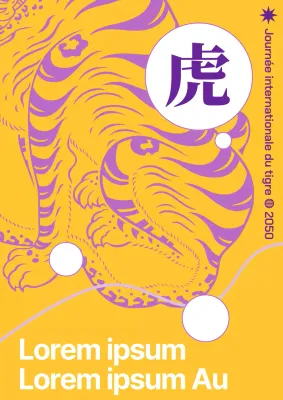 Promouvoir la Journée du tigre avec une image traditionnelle de tigre violet