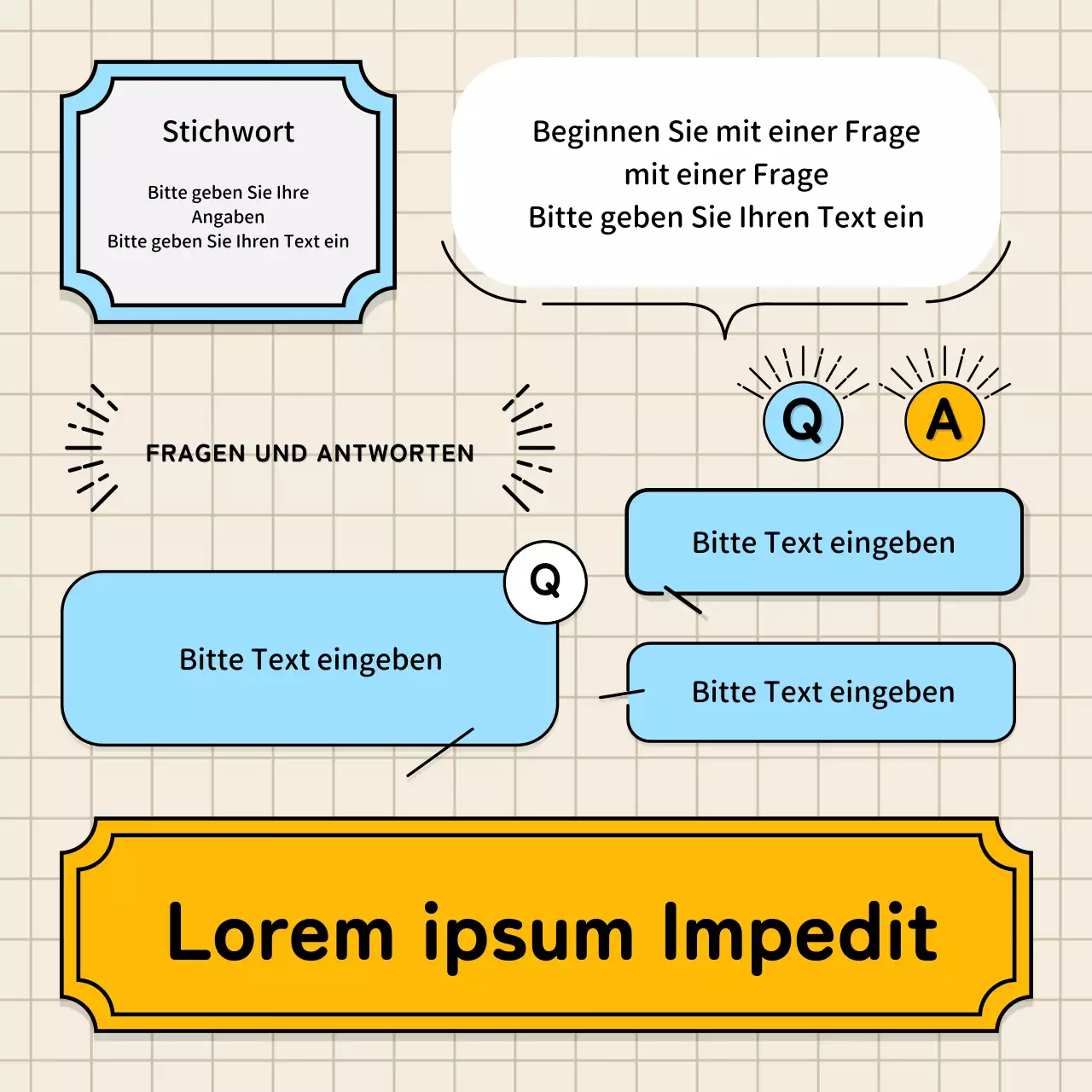 Hellblaue und gelbe Sprechblasen und niedlicher Illustrationsstil