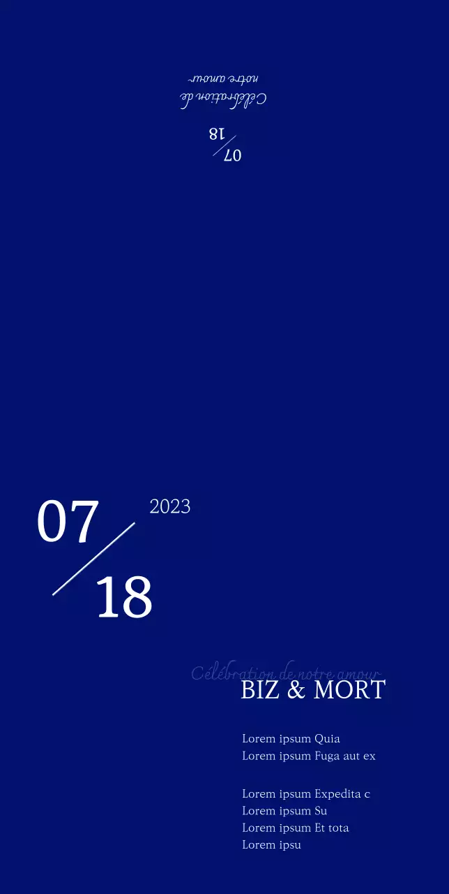 Une invitation de mariage épurée sur fond bleu