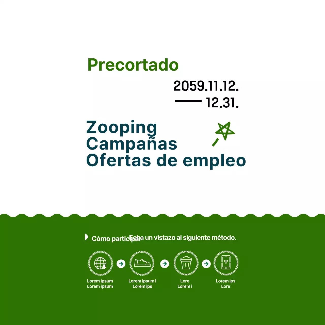 Una sencilla y simpática campaña de estilo ilustrativo en azul marino y verde.