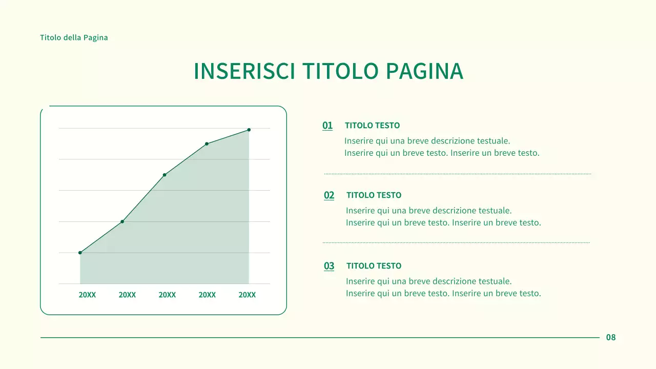 Presentazione di un progetto aziendale semplice con punti verdi cerchiati