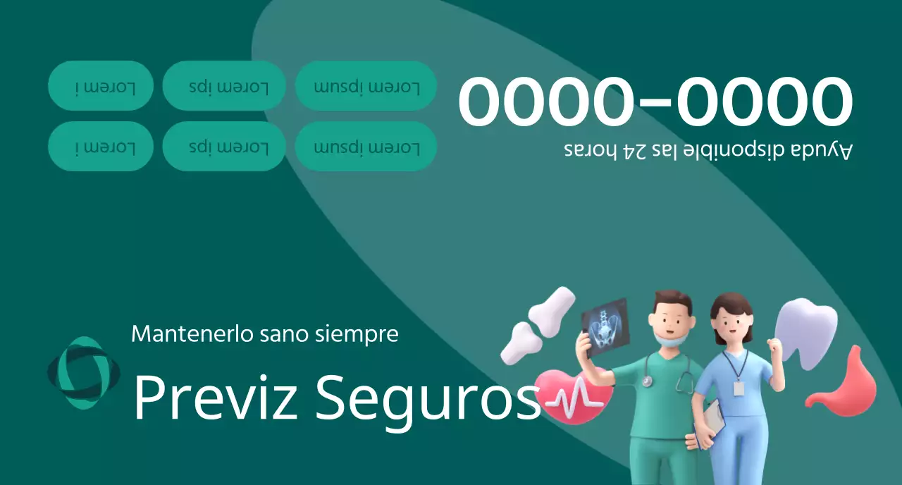 Una pieza promocional de una compañía de seguros con ilustraciones en 3D de tonos oscuros e iconos de salud.