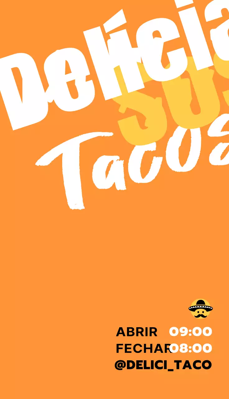 Desenho de uma loja de tacos com caligrafia rudimentar a branco, amarelo e preto
