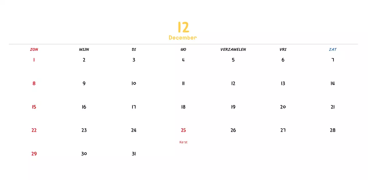 Nieuwjaarskalender met schattige lijnillustraties