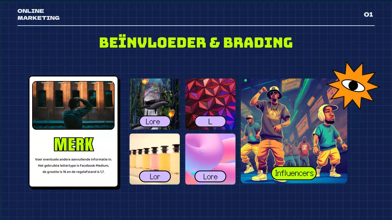 Een retro social media-thema in marineblauw en neonkleuren