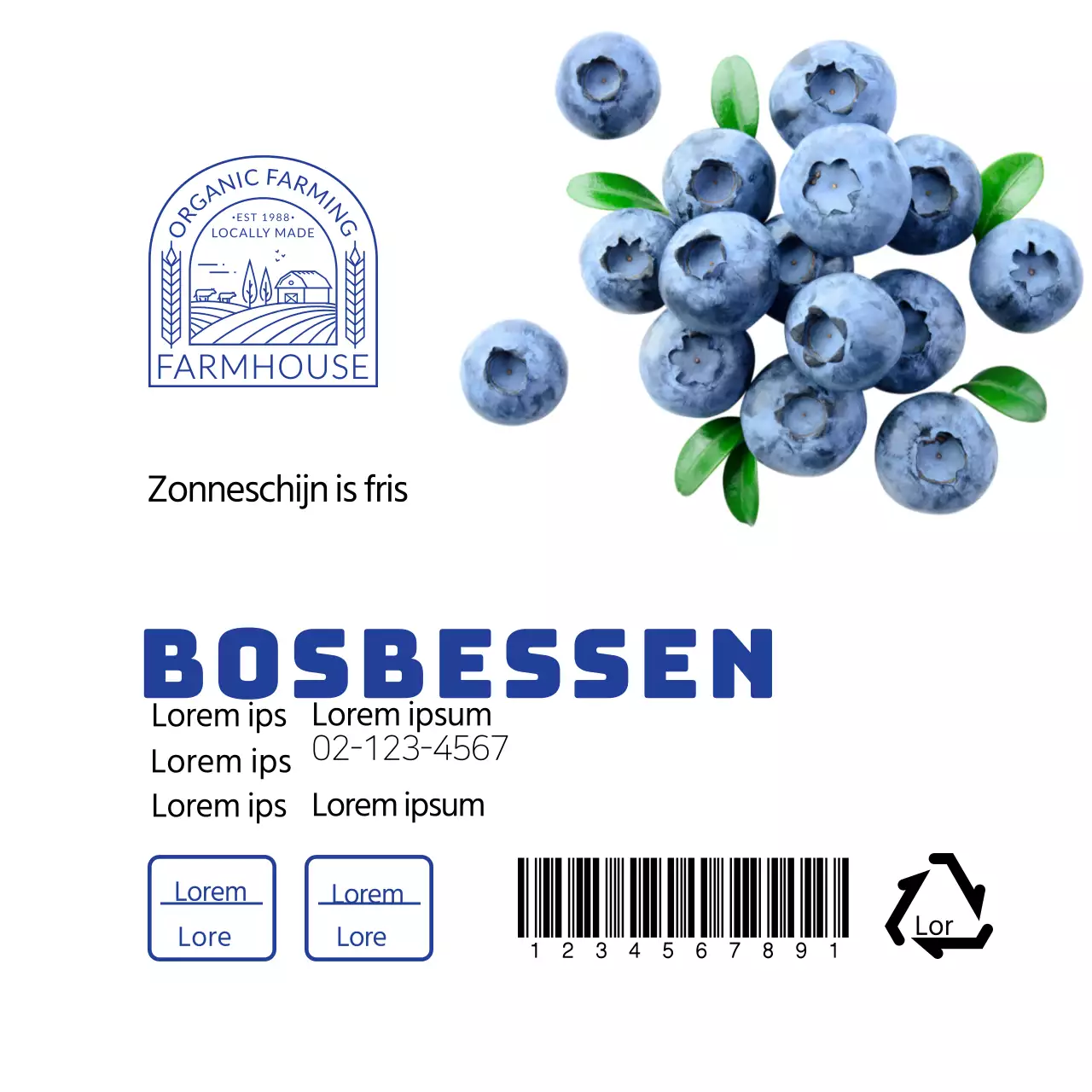 Wit blauw keurig bosbessen label