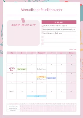 Monatlicher Studienplaner in Rosa