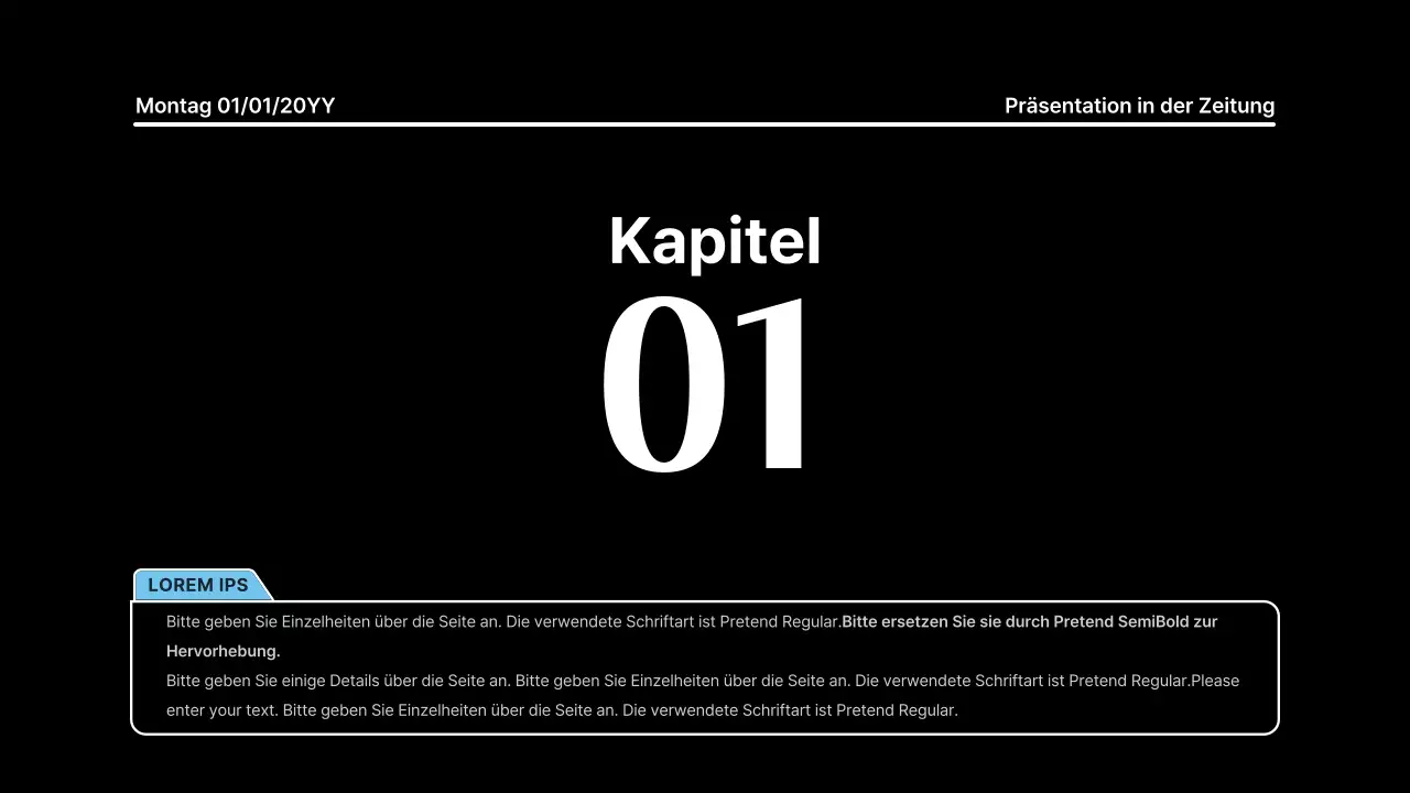 Aufmerksamkeitsstarke Präsentation mit fetten Linien in einem Zeitungskonzept auf schwarzem Hintergrund