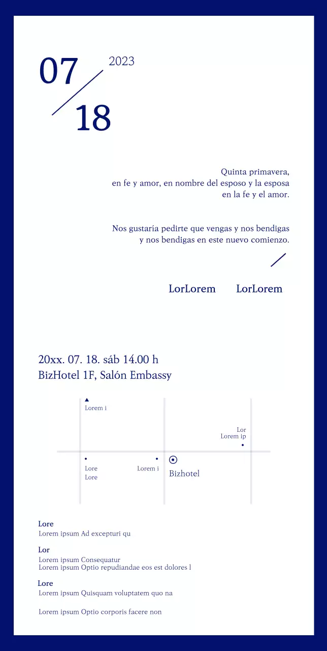 Una invitación de boda limpia con fondo azul