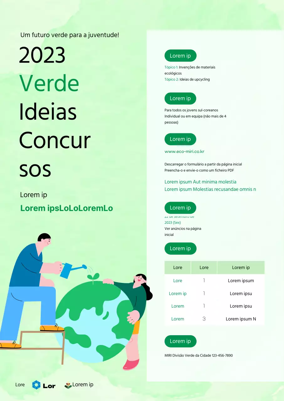 Actividades de recrutamento com ilustrações ambientais sobre um fundo verde claro