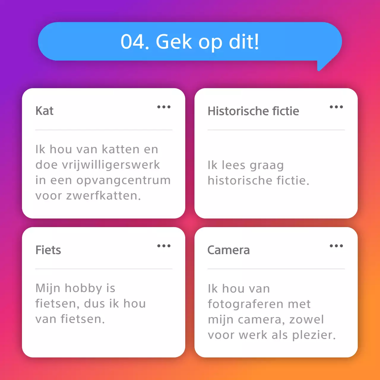 Instagram levenloos concept bio in paars en oranje kleurverloop