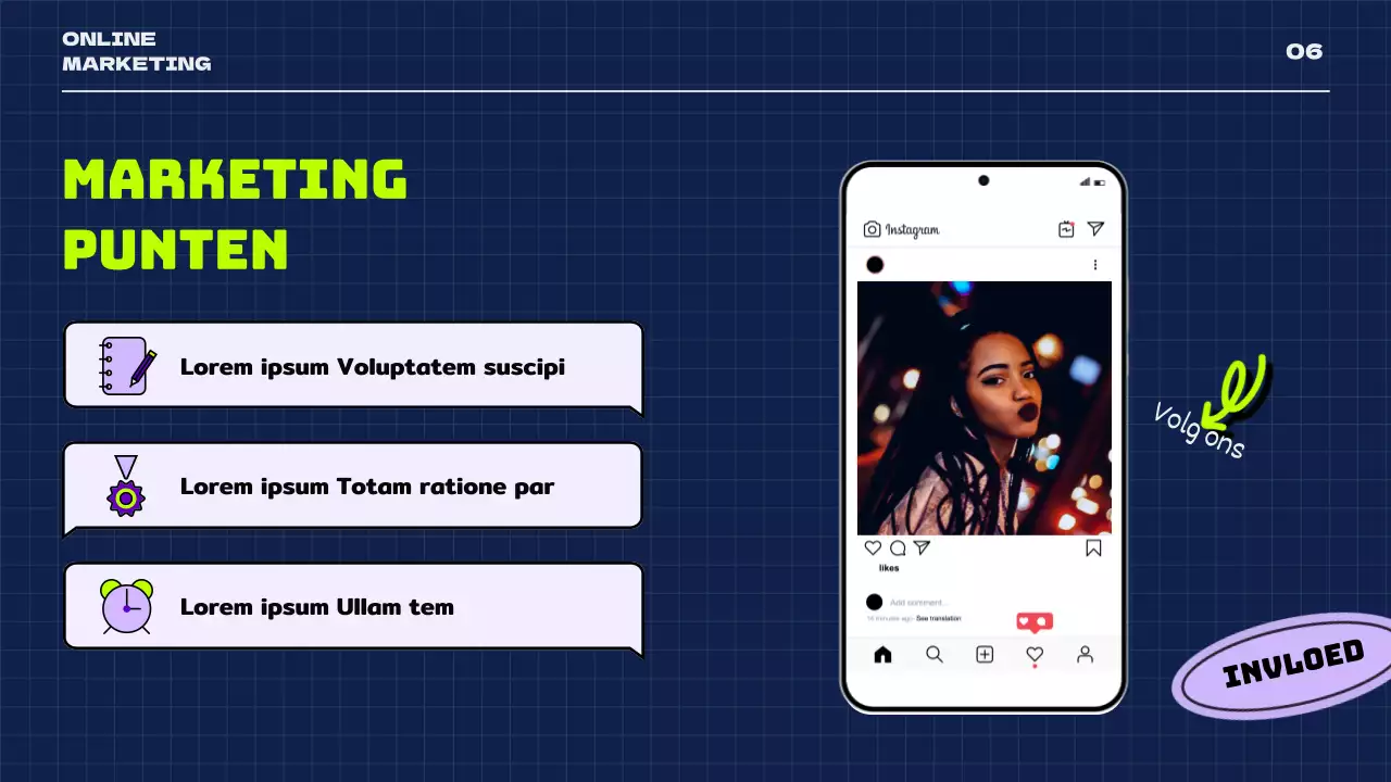 Een retro social media-thema in marineblauw en neonkleuren