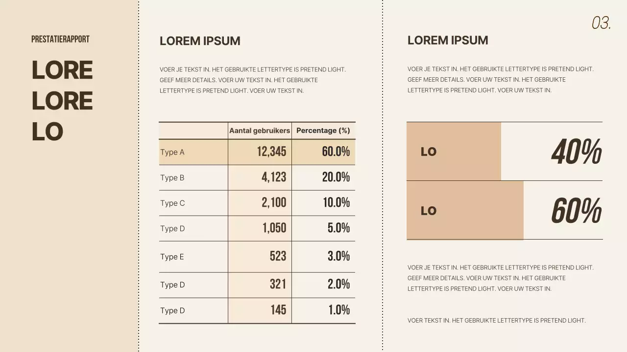 Heldere, beige rapportage over bedrijfsprestaties