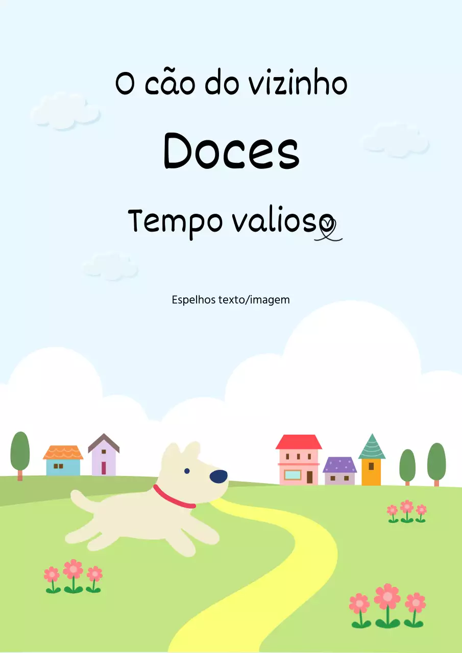 Uma bonita história ilustrada de um cachorrinho com um fundo azul claro e chartreuse