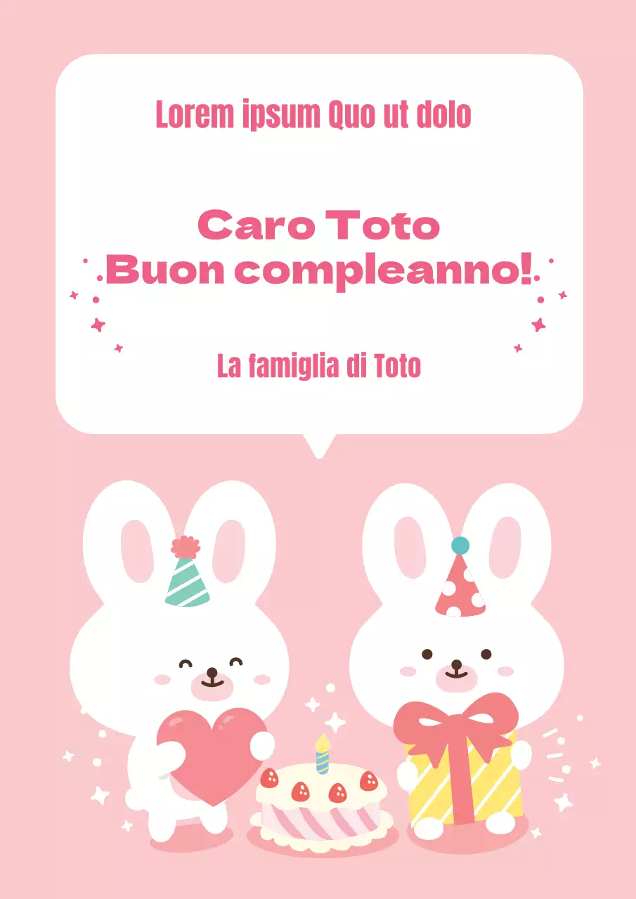 Simpatica celebrazione con il personaggio di un coniglietto che festeggia il suo compleanno in rosa