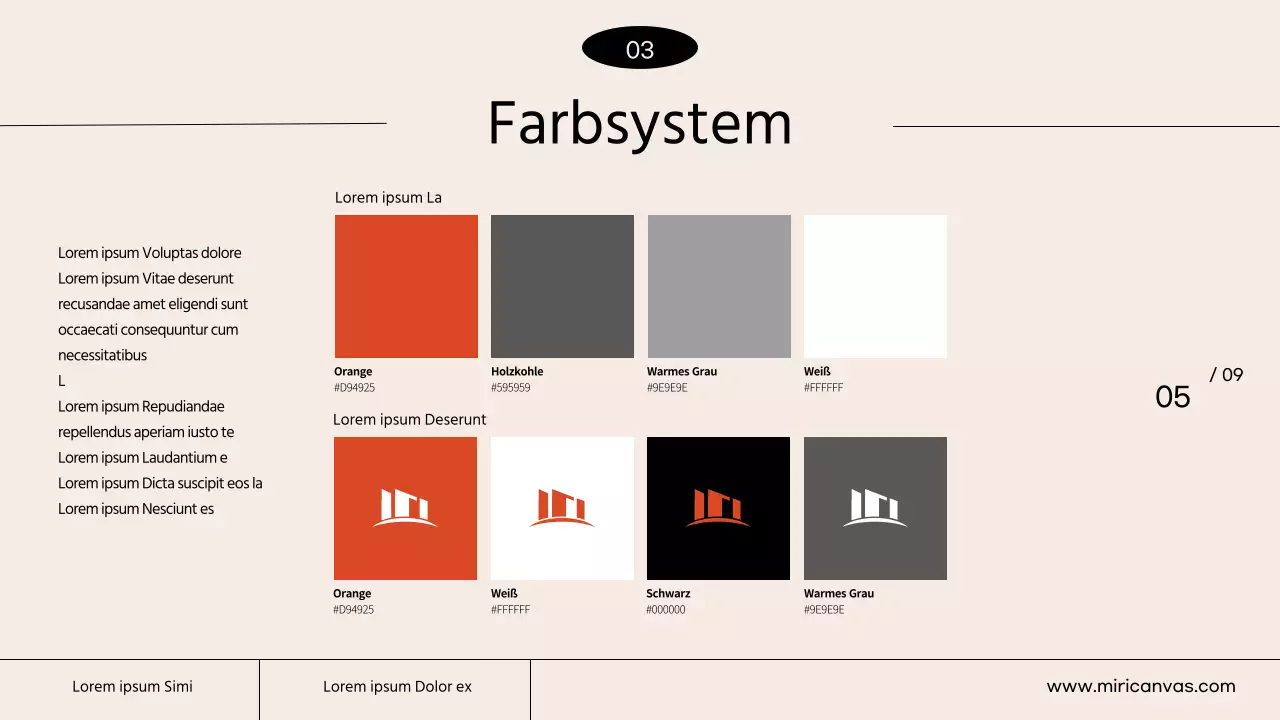 Ein einfacher Markenleitfaden in den Farben Elfenbein und Orange