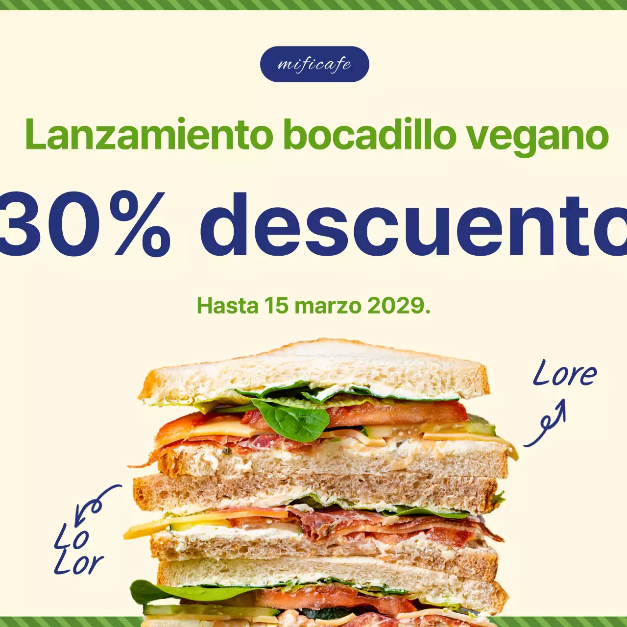 Promoción de nuevos elementos de menú en verde lima y azul