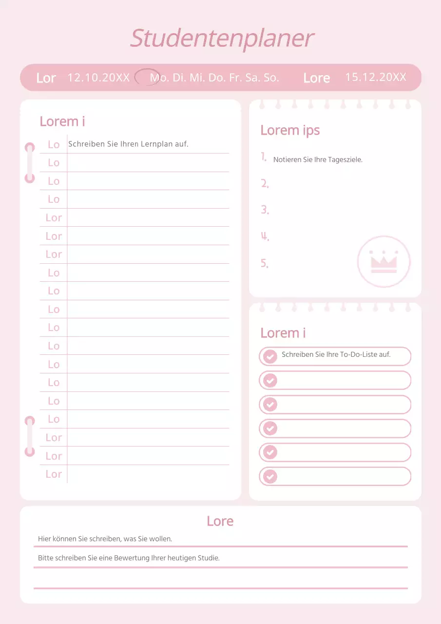 Saubere rosa Studienplanunterlagen