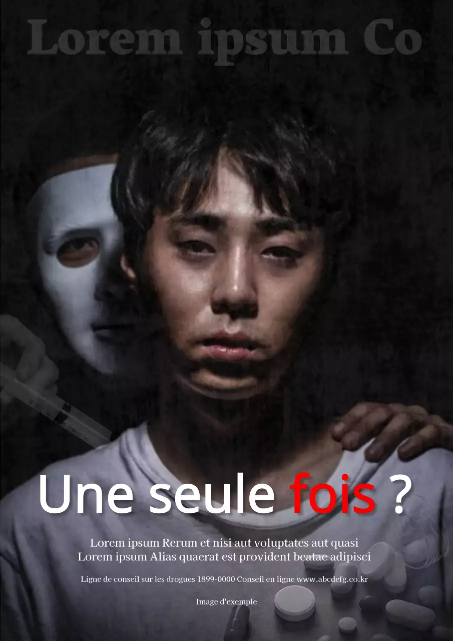 Homme au masque blanc avec humeur noire et annonce de mise en garde contre la drogue chez l'homme