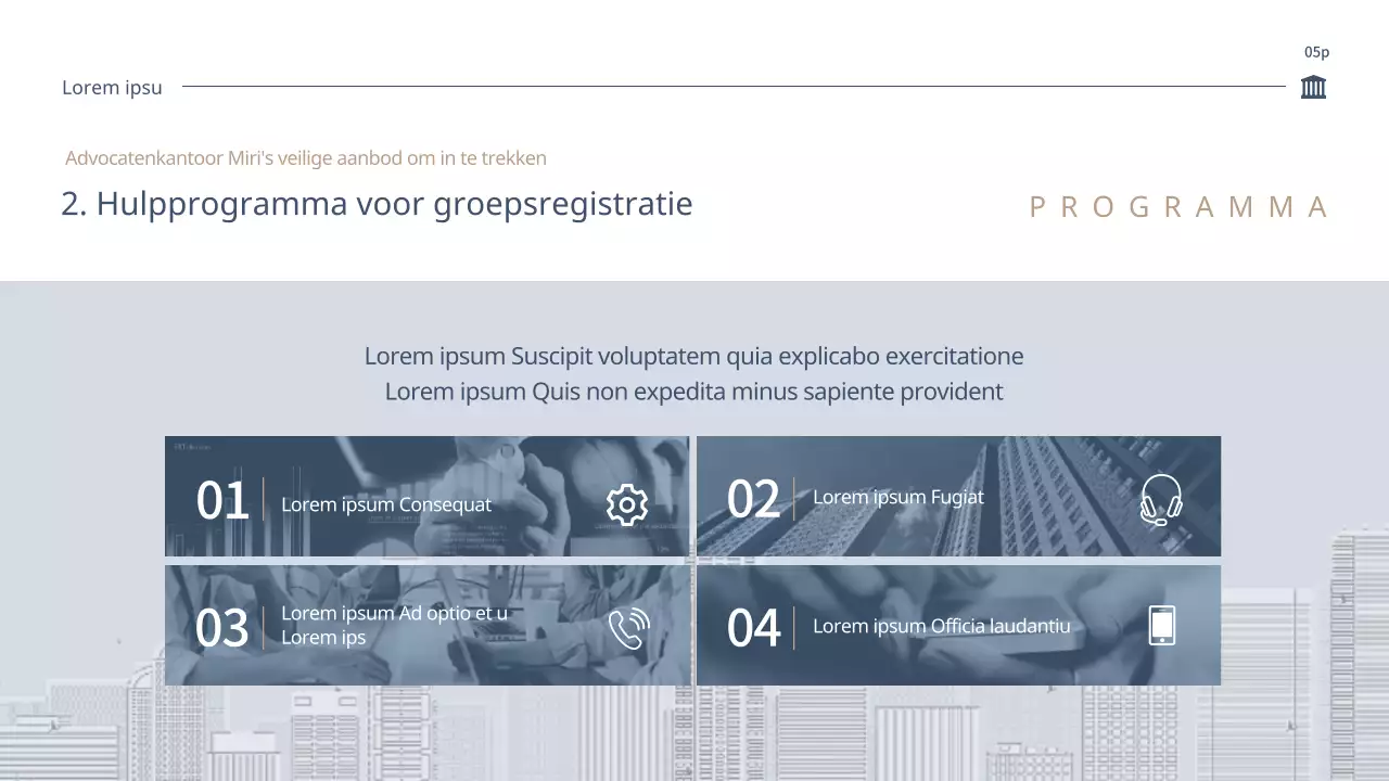 Biedingsvoorstel schoon advocatenkantoor in blauw en beige (PPT)