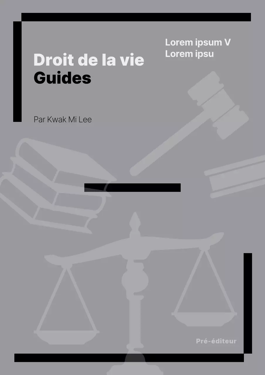 Guide du droit vivant avec des icônes juridiques grises et des lignes en gras