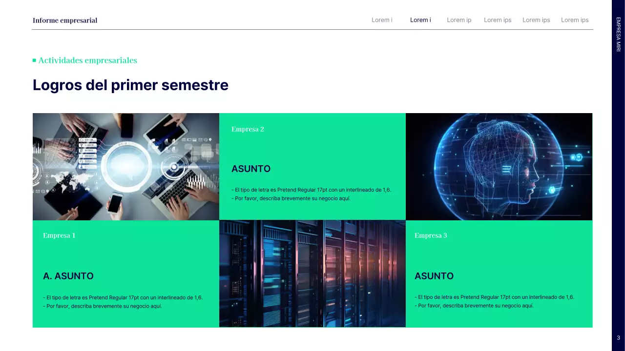 Informe simple de resultados del primer semestre con círculos azul marino y verde