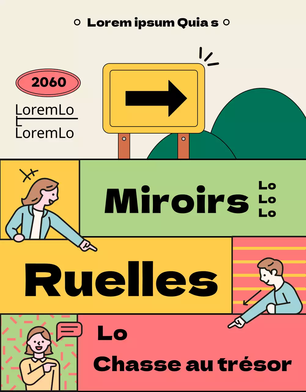 Mise en page fractionnée jaune et rose Guide de participation aux visites culturelles locales